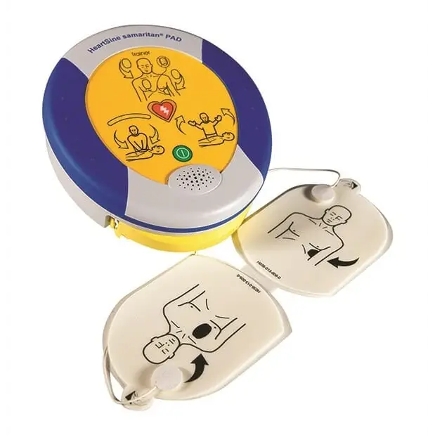 The HeartSine Samaritan 500P AED Training Unit with AED Pads