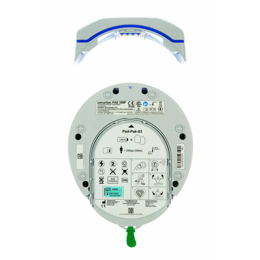 A back view of the HeartSine Samaritan 360P AED