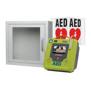 Package deal that includes a Zoll AED 3, Sign and Wall Cabinet