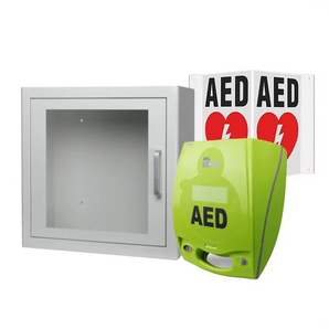 Package deal that includes a Zoll AED Plus, Sign and Wall Cabinet