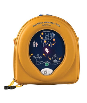 A HeartSine Samaritan AED Pad case that includes a window to still see the device with the lights on
