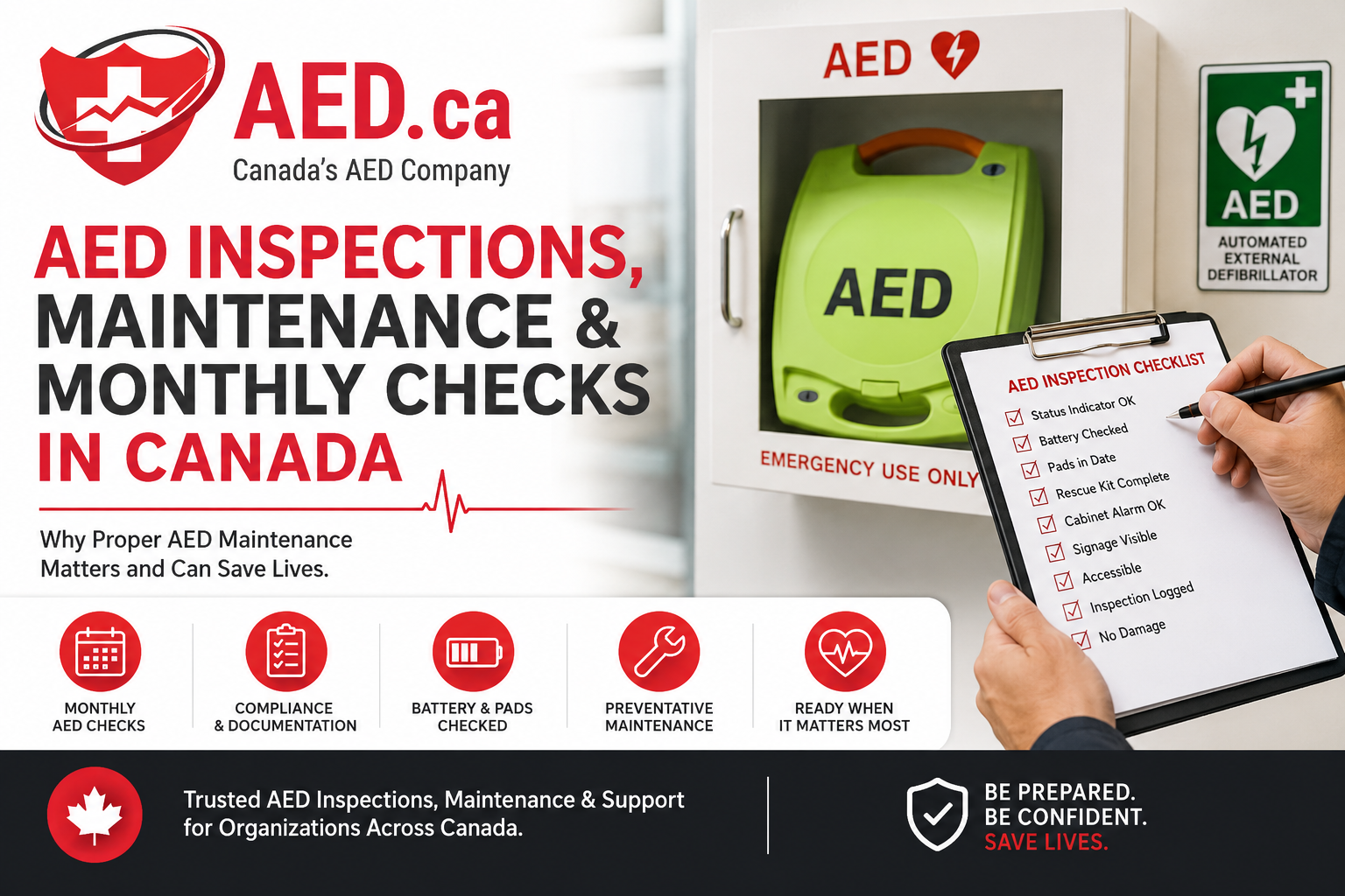 AED Inspections, Maintenance; Monthly Checks in Canada – AED.ca