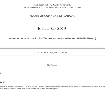 Bill C-389 Can Help to Save Money and Lives by Making AEDs More Affordable