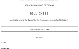 Bill C-389 Can Help to Save Money and Lives by Making AEDs More Affordable