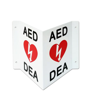 Right Angle AED Sign written in English and French